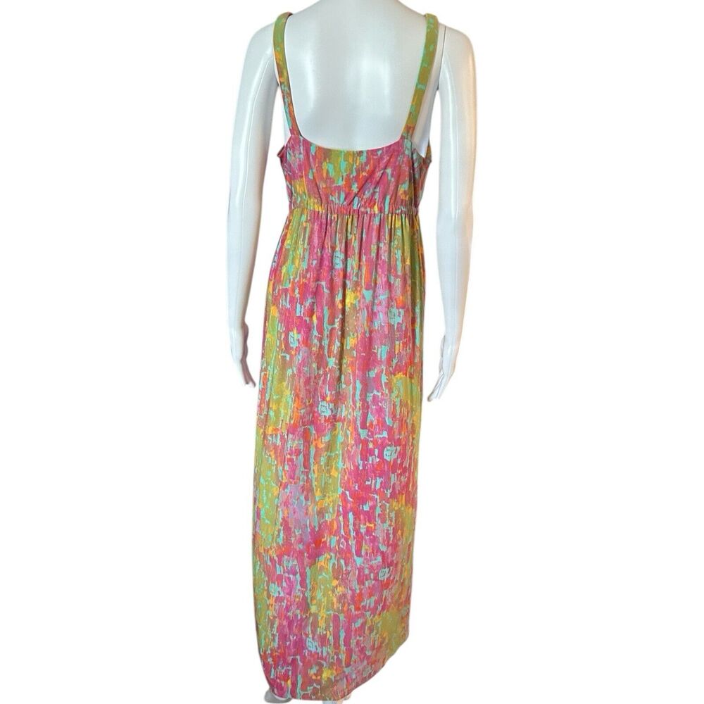 Nine West Size 6 Colorful Abstract Print Maxi Dress Embroidered Circles - Picture 4 of 10
